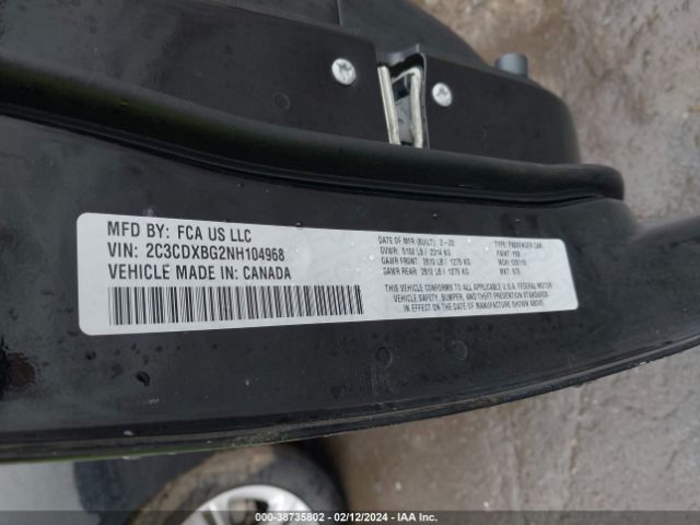 2C3CDXBG2NH104968 Dodge Charger Sxt Rwd