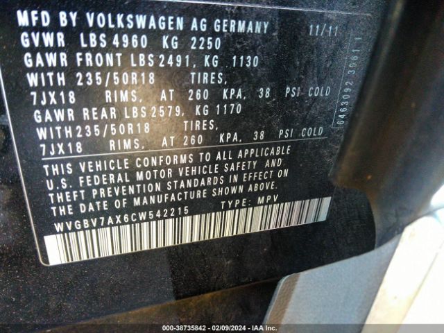 2012 VOLKSWAGEN TIGUAN WVGBV7AX6CW542215 Photo 8