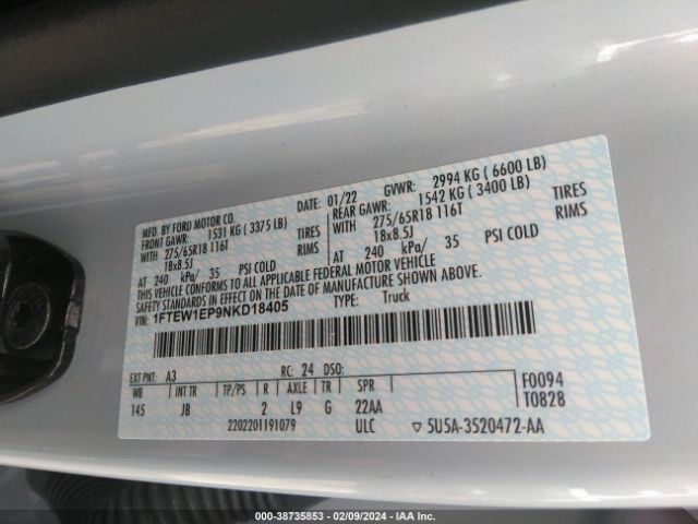 1FTEW1EP9NKD18405 Ford F-150 Xl