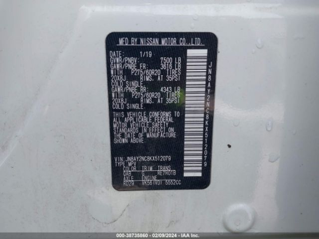 JN8AY2NC8KX512079 Nissan Armada Sl