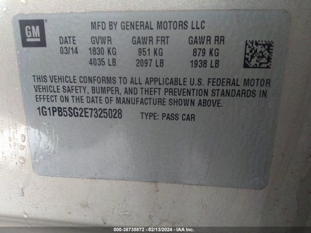 Chevrolet Cruze Ls Manual 2014 1G1PB5SG2E7325028 Image 9