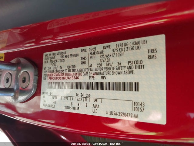 Ford ESCAPE SE 2021 1FMCU0G63MUA13346 Image 9
