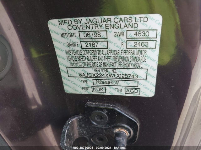 1998 JAGUAR XK8 SAJGX224XWC028743 Photo 8