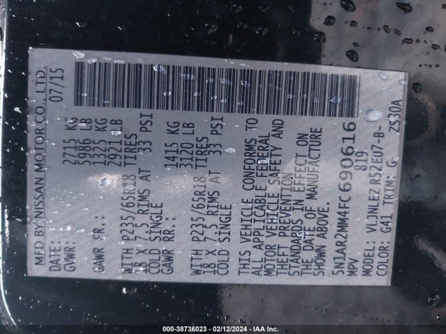 Nissan Pathfinder Sv 2015 5N1AR2MM4FC690616 Image 9