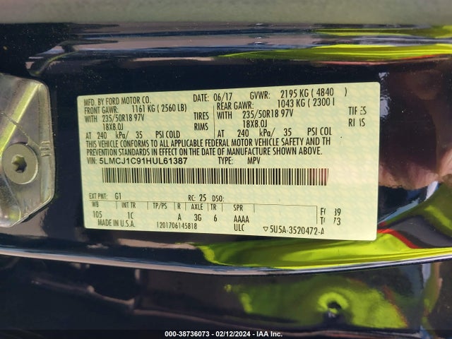 Lincoln Mkc Premiere 2017 5LMCJ1C91HUL61387 Image 9