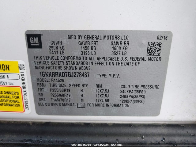 GMC Acadia Slt-1 2016 1GKKRRKD7GJ278437 Image 9