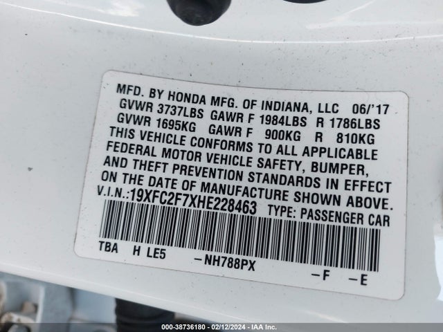 Honda CIVIC EX 2017 19XFC2F7XHE228463 Image 9