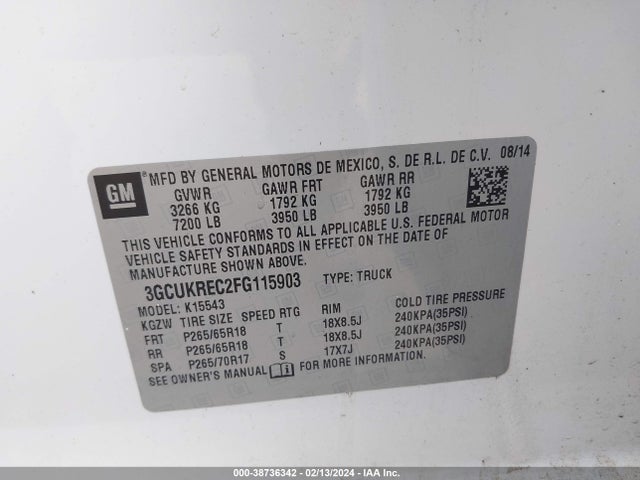 Chevrolet Silverado 1500 1lt 2015 3GCUKREC2FG115903 Image 9