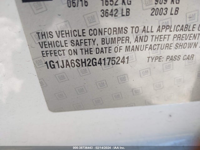 Chevrolet Sonic Ls Auto 2016 1G1JA6SH2G4175241 Image 9