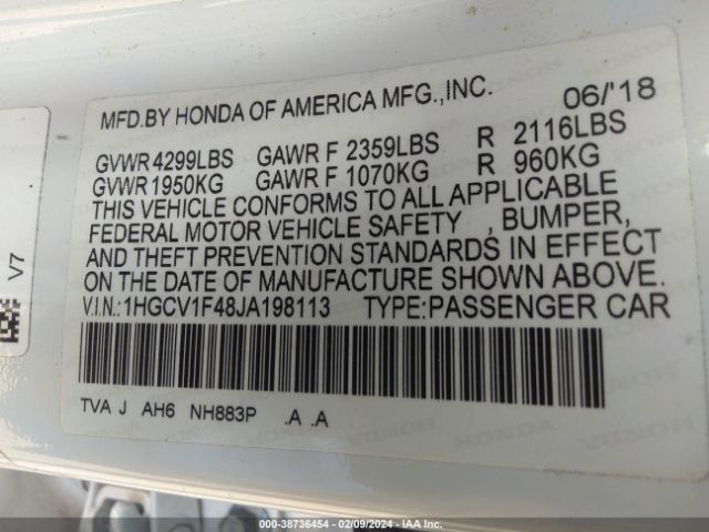 1HGCV1F48JA198113 Honda ACCORD EX