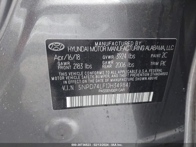 Hyundai ELANTRA SE 2018 5NPD74LF1JH349841 Image 9