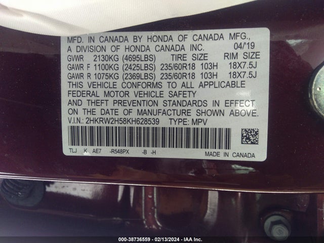 Honda CR-V EX 2019 2HKRW2H58KH628539 Image 9
