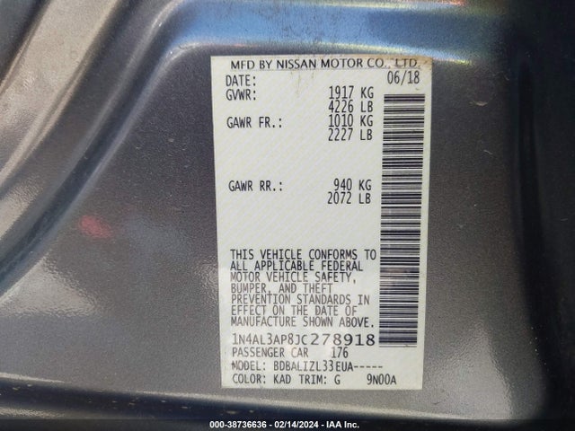 Nissan Altima 2.5 Sv 2018 1N4AL3AP8JC278918 Image 9