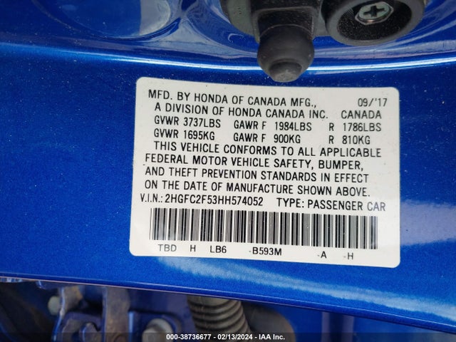 Honda Civic Lx 2017 2HGFC2F53HH574052 Image 9