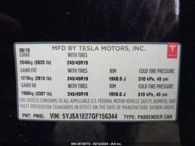 5YJSA1E27GF156344 Tesla Model S 60d/70d/75d/85d/90d