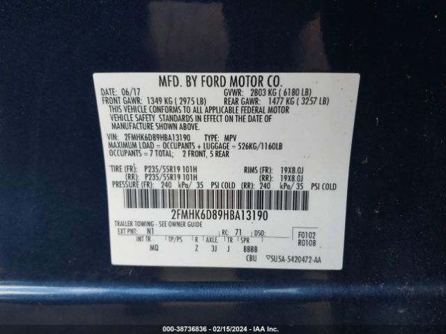 2FMHK6D89HBA13190 Ford Flex Limited