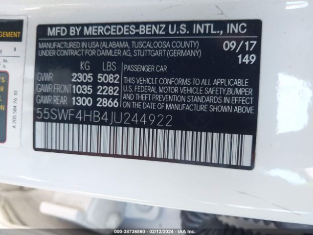 55SWF4HB4JU244922 Mercedes-Benz C 350E