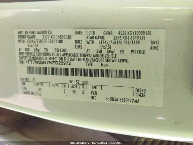 Ford F-250 Xl 2019 1FT7W2B67KED25972 Image 9