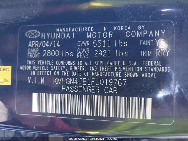 Hyundai Genesis 3.8 2015 KMHGN4JE1FU019767 Image 9