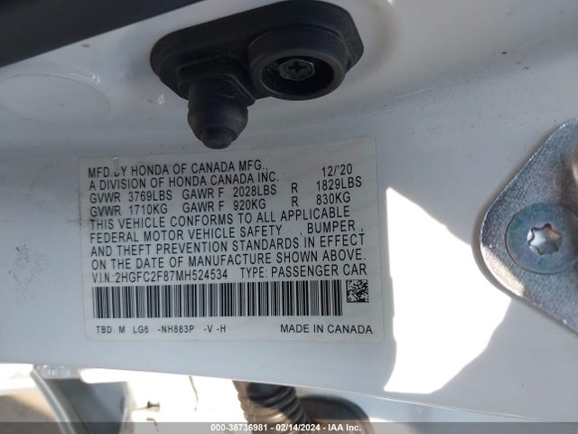 Honda Civic Sport 2021 2HGFC2F87MH524534 Image 9