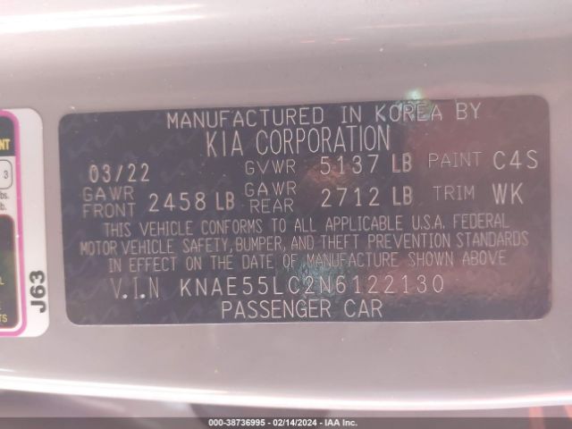 KNAE55LC2N6122130 KIA Stinger Gt2