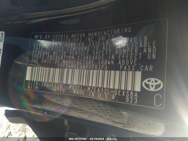 Toyota COROLLA SE 2022 5YFS4MCE4NP128170 Image 9