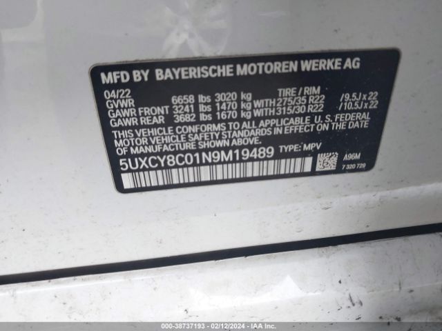 5UXCY8C01N9M19489 BMW X6 M50i
