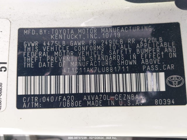 Toyota CAMRY LE 2020 4T1C11AK7LU881711 Image 9