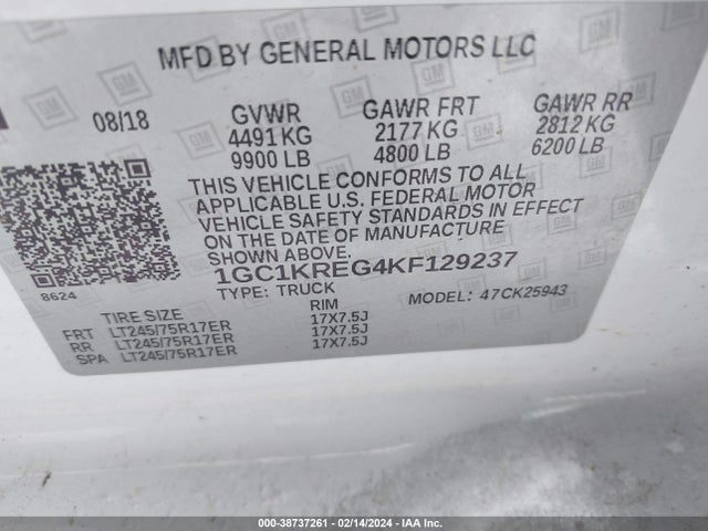 Chevrolet Silverado 2500hd Wt 2019 1GC1KREG4KF129237 Image 9