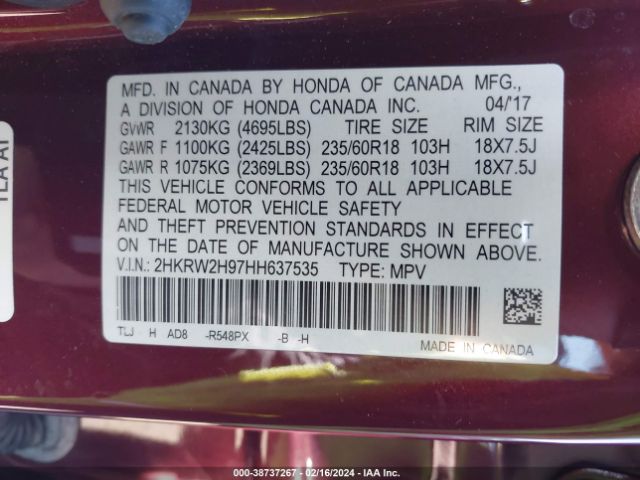 2HKRW2H97HH637535 Honda Cr-v Touring