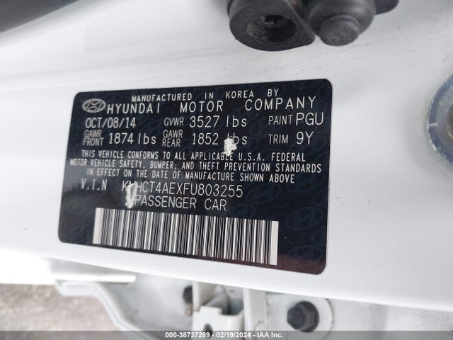 2015 HYUNDAI ACCENT GLS VIN: KMHCT4AEXFU803255