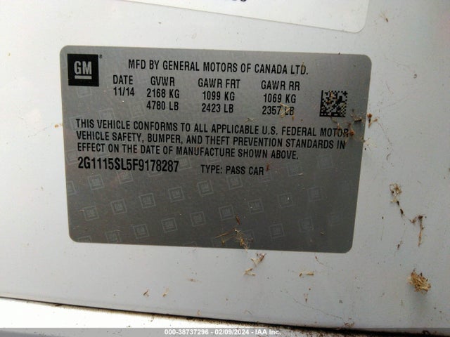 Chevrolet IMPALA 1LT 2015 2G1115SL5F9178287 Image 9