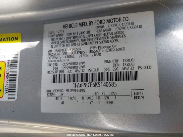 1FA6P8CF6K5140585 Ford Mustang Gt Premium