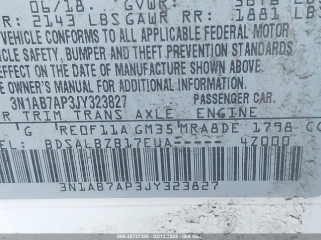 3N1AB7AP3JY323827 Nissan SENTRA S