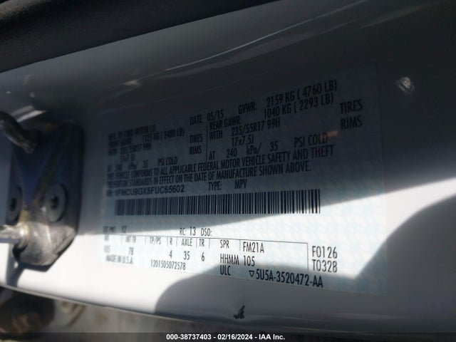 2015 FORD ESCAPE SE VIN: 1FMCU9GX5FUC65602