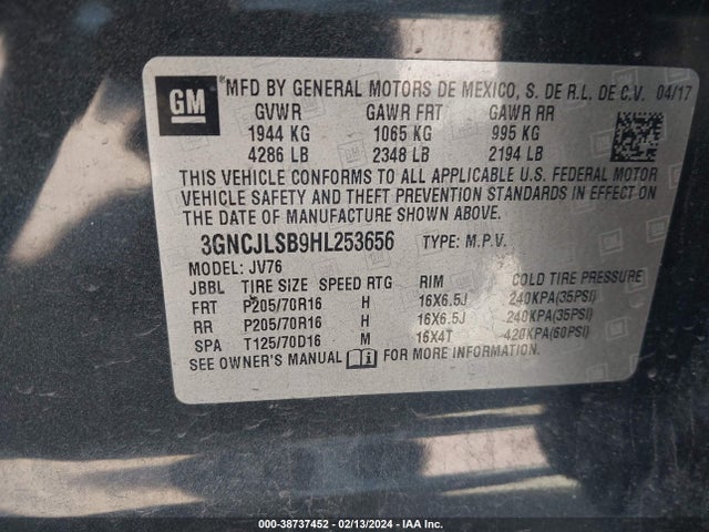 Chevrolet Trax Lt 2017 3GNCJLSB9HL253656 Image 9