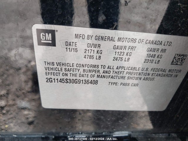 Chevrolet IMPALA 2LZ 2016 2G1145S30G9136408 Image 9