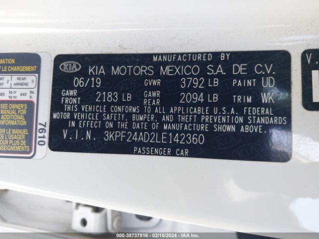 3KPF24AD2LE142360 KIA Forte Lxs