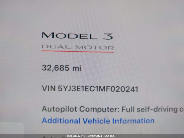 5YJ3E1EC1MF020241 Tesla Model 3 Performance Dual Motor All-wheel Drive