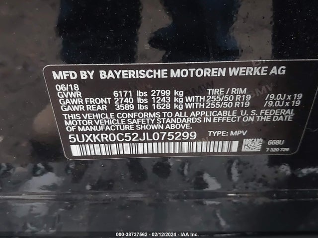 BMW X5 Xdrive35i 2018 5UXKR0C52JL075299 Image 9