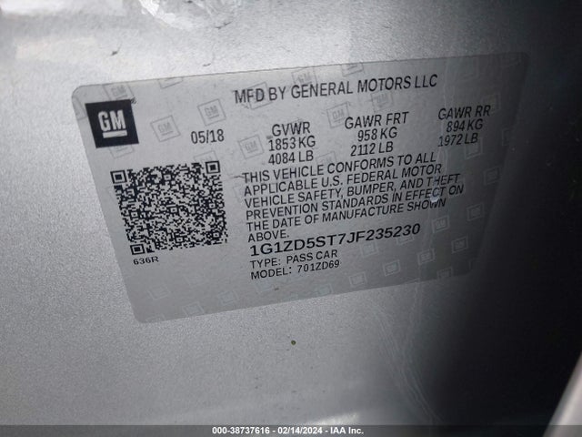 Chevrolet MALIBU LT 2018 1G1ZD5ST7JF235230 Image 9