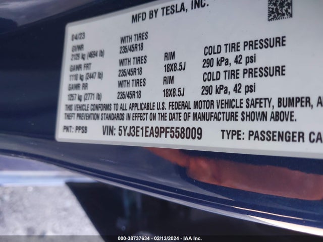 Tesla Model 3 Rear-wheel Drive 2023 5YJ3E1EA9PF558009 Image 9