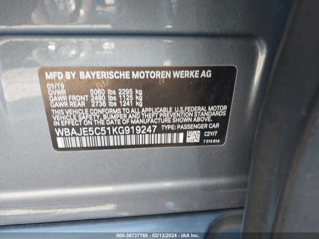 BMW 540I 2019 WBAJE5C51KG919247 Image 9