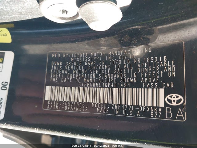 Toyota Corolla Le Plus 2016 5YFBURHE1GP481491 Image 9