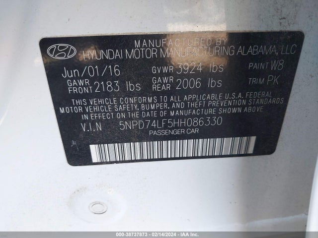 Hyundai ELANTRA SE 2017 5NPD74LF5HH086330 Image 9