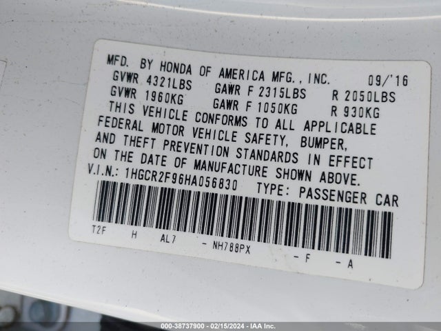 Honda Accord Ex-l 2017 1HGCR2F96HA056830 Image 9
