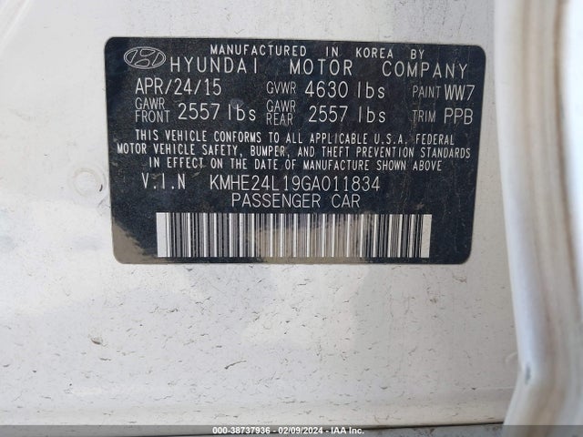 Продажа на аукционе авто 2016 Hyundai Sonata Hybrid Se, vin: KMHE24L19GA011834, номер лота: 38737936