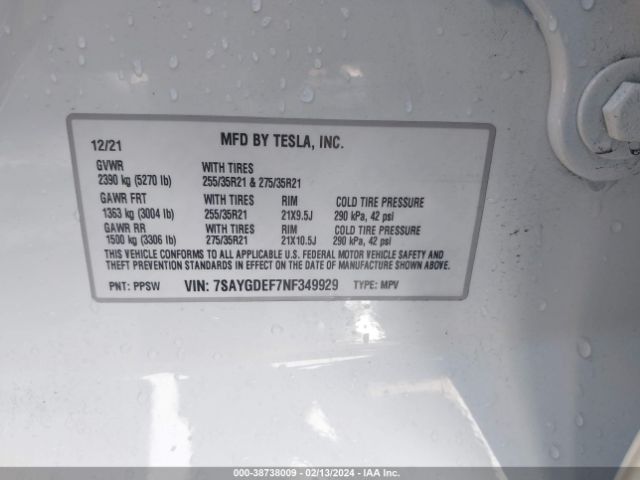2022 TESLA MODEL Y 7SAYGDEF7NF349929 Photo 8