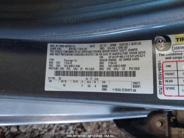 2014 FORD FIESTA SE VIN: 3FADP4BJ1EM125321