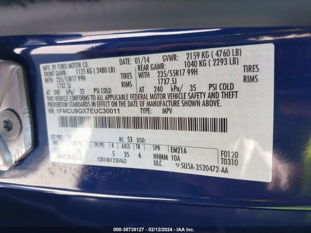Ford ESCAPE SE 2014 1FMCU9GX7EUC30011 Image 9
